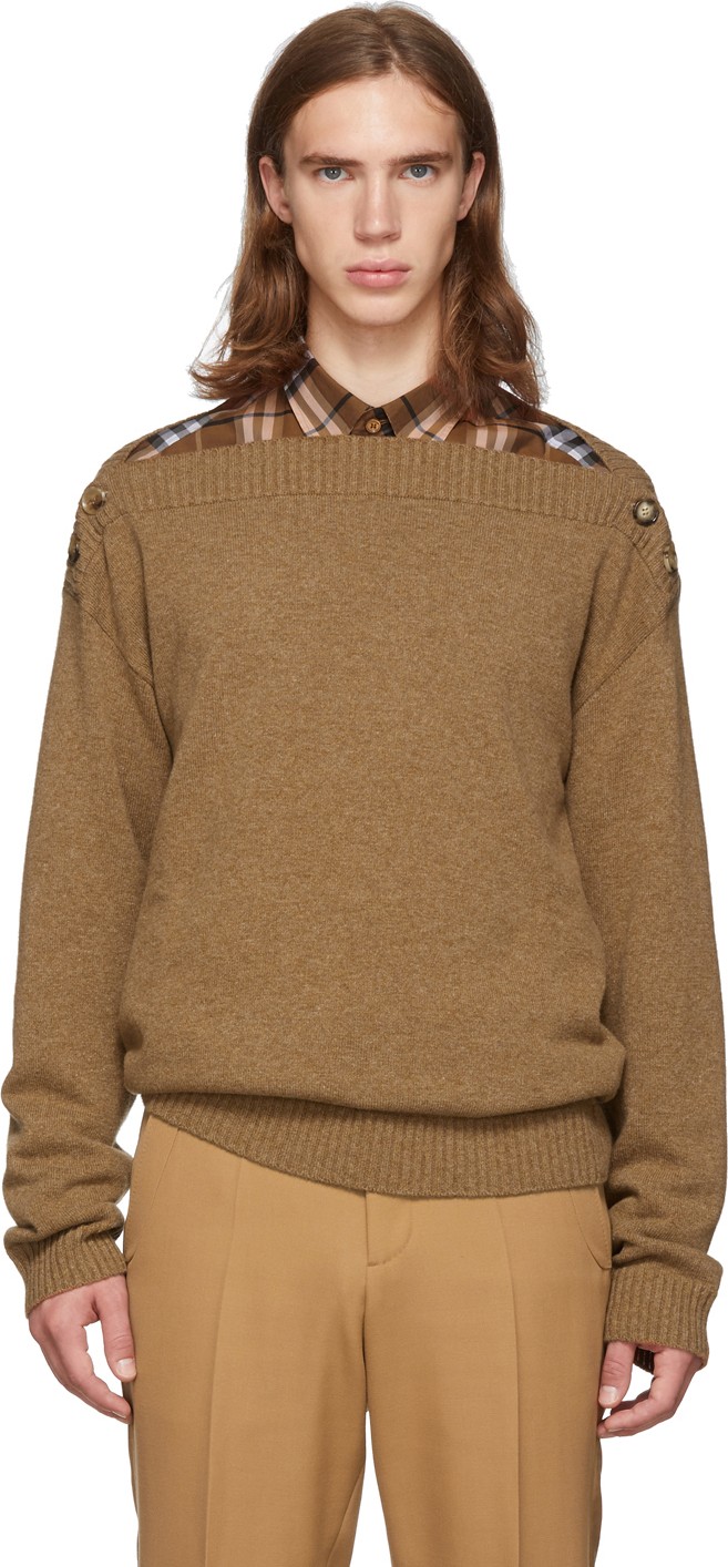 Burberry London England Brown Knit Boatneck Sweater