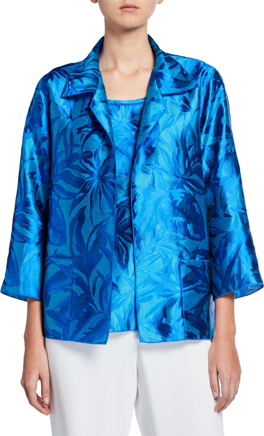 Caroline Rose Blue Hawaii Floral Jacquard Jacket