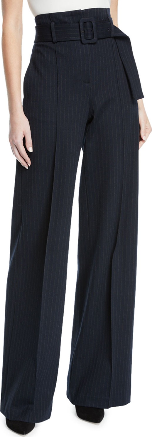 Theory High-Waist Belted Pinstripe Pants