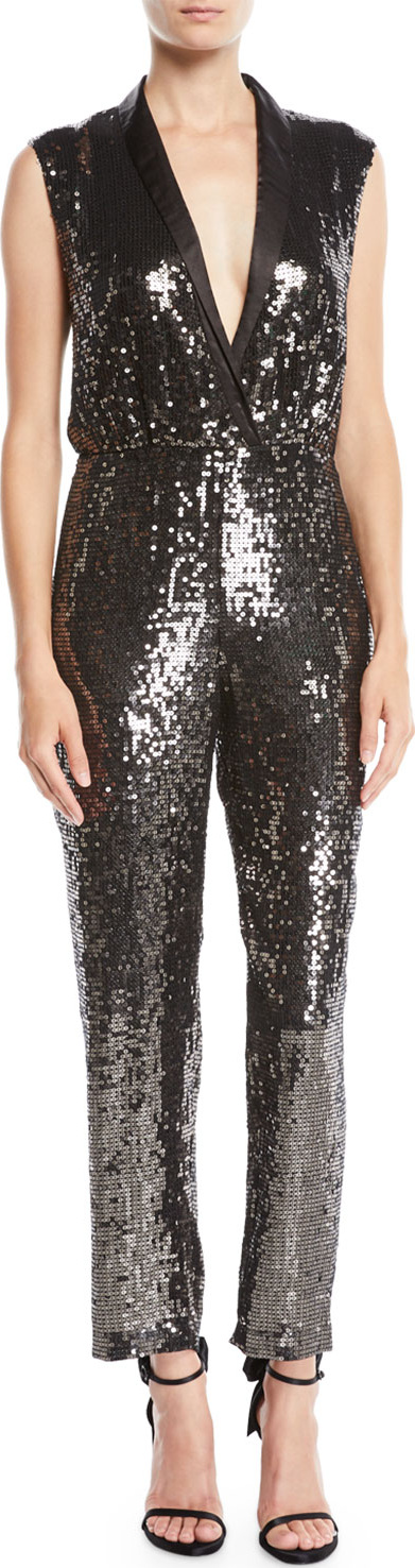 Alice + Olivia Lyle Sleeveless Sequin Jumpsuit