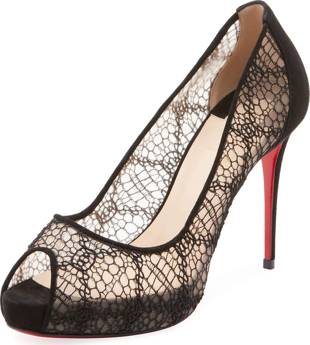 Christian Louboutin Very Lace Peep-Toe Red Sole Pump