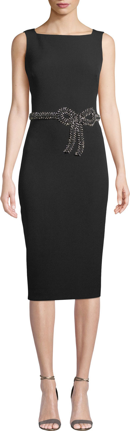 Badgley Mischka Sleeveless Embellished Bow Sheath Dress