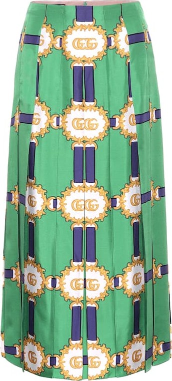 Gucci Printed silk-twill midi skirt