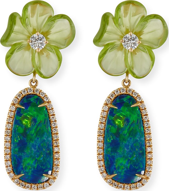 Rina Limor Floral Opal & Peridot Earrings with Diamonds