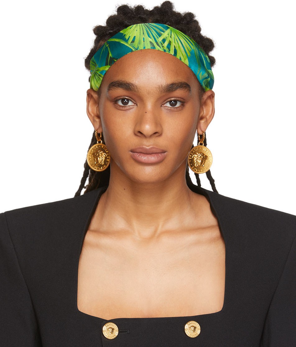 Versace Green & Blue Tropic Print Headband