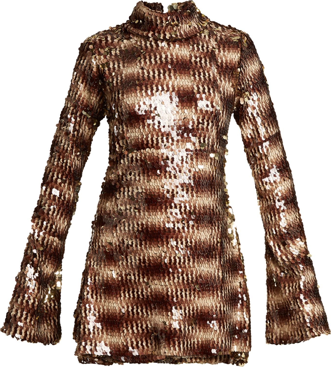 Halpern Sequin-embellished high-neck flared-sleeve dress