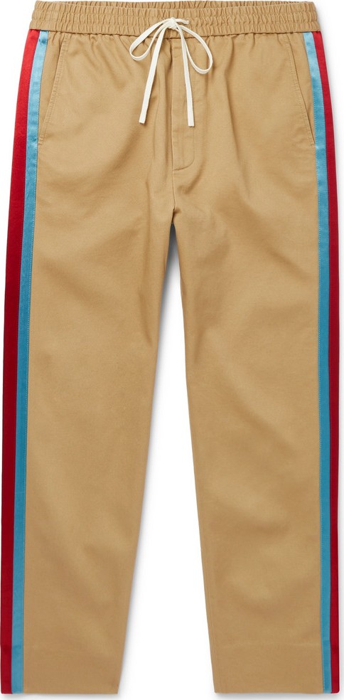 Gucci Tapered Cropped Striped Satin-Trimmed Cotton-Twill Trousers