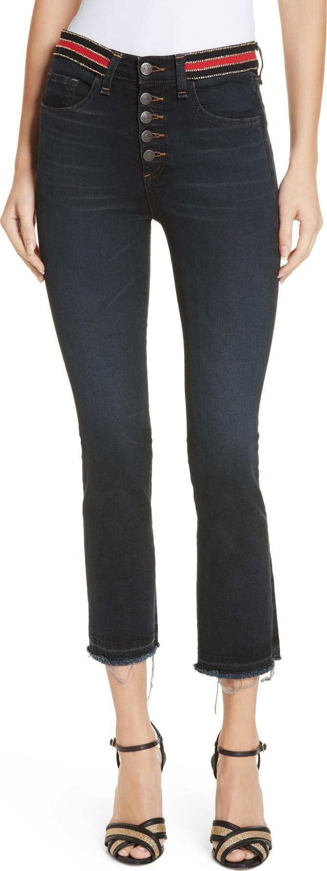 Veronica Beard Carolyn Stripe Waist Crop Flare Jeans
