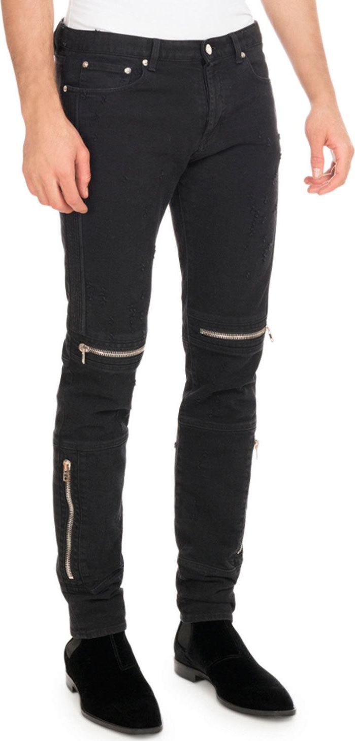 Givenchy Distressed Denim Biker Skinny Jeans, Black