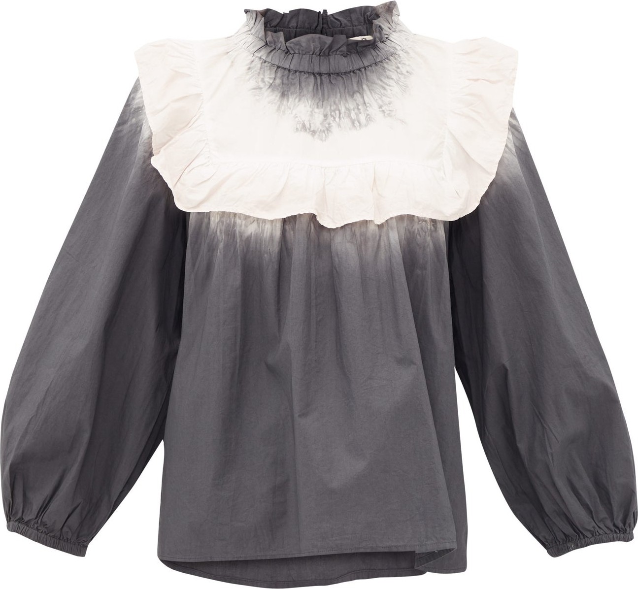 SEA Zelda tie-dye frilled-bib cotton-poplin blouse