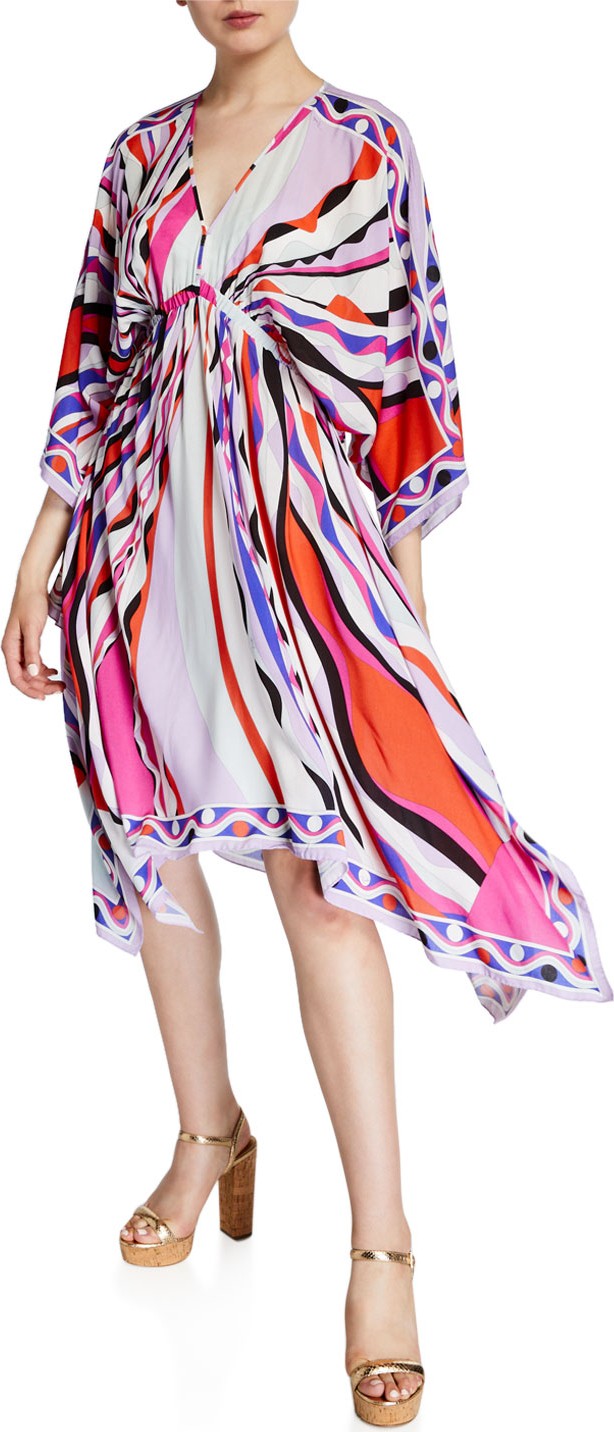 Emilio Pucci Printed 3/4-Sleeve V-Neck Dress