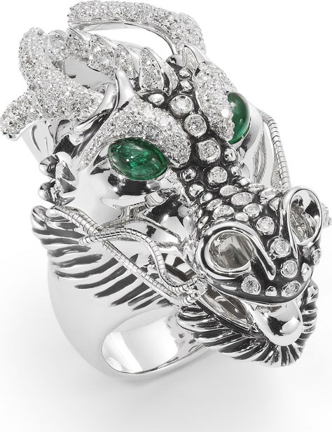 Roberto Coin 18k Diamond & Emerald Dragon Ring, Size 6.5