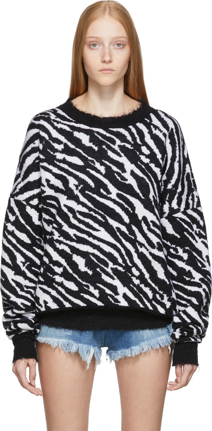 Unravel Black & White Zebra Oversized Crewneck Sweater