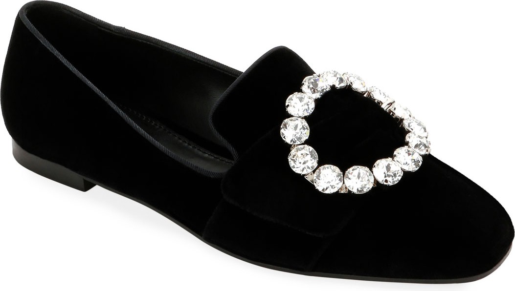 Dolce & Gabbana Velvet Loafers with Jeweled Buckle