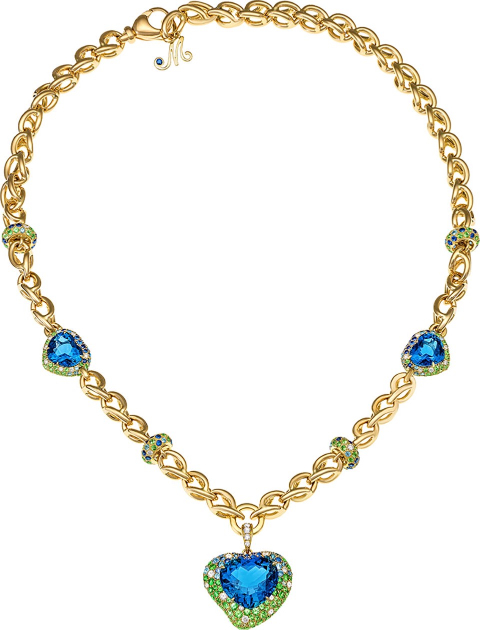 Margot McKinney Hearts Desire Topaz & Sapphire Necklace with Diamonds in 18K Gold