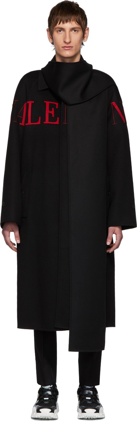 Valentino Black Wool Extended Collar Coat