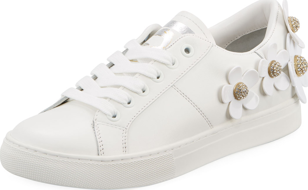 MARC JACOBS Daisy Crystal-Flower Leather Platform Sneakers