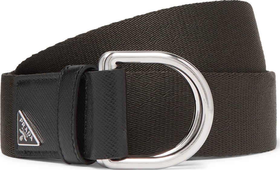 Prada 3.5cm Olive Saffiano Leather-Trimmed Webbing Belt