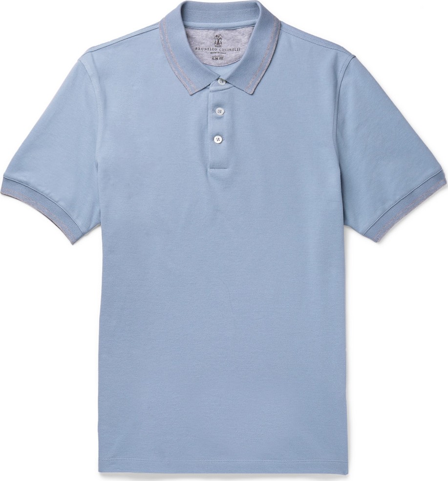 Brunello Cucinelli Slim-Fit Contrast-Tipped Cotton-Piqué Polo Shirt