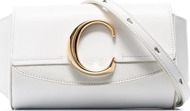 Chloe White C-ring flap-top leather belt bag