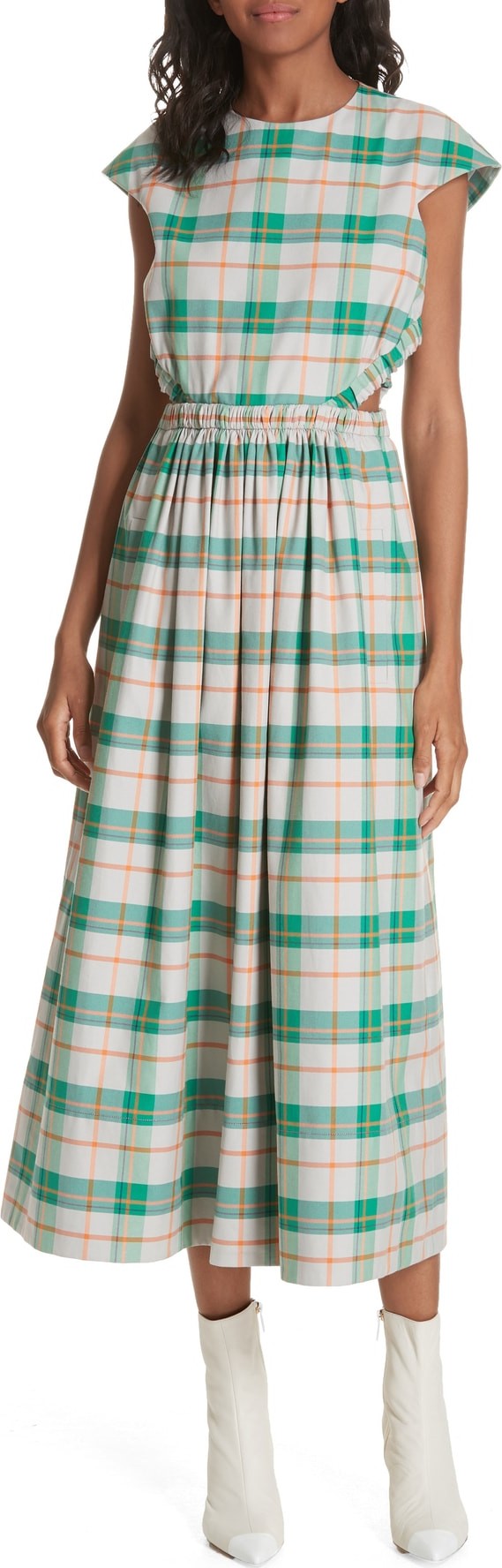 Tibi Hani Plaid Cutout Midi Dress