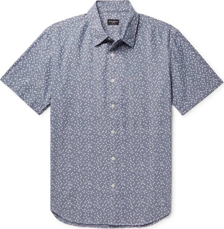 Club Monaco Slim-Fit Printed Cotton-Chambray Shirt