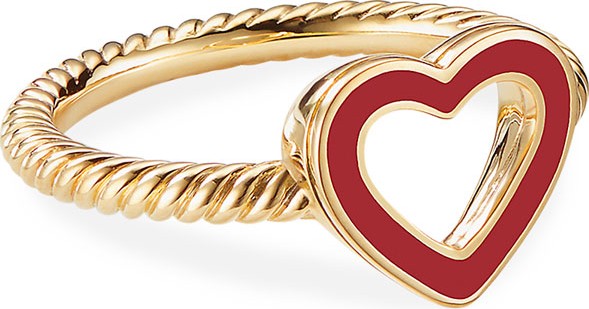 David Yurman Cable Collectibles 18k Gold Heart Ring in Red, Size 6