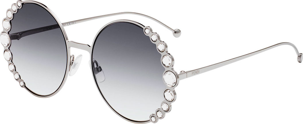 Fendi Round Crystal-Trim Metal Sunglasses