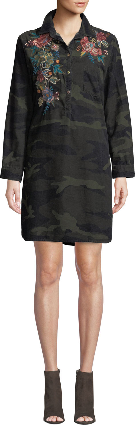Johnny Was Tyrell Collared Camo Tunic Dress