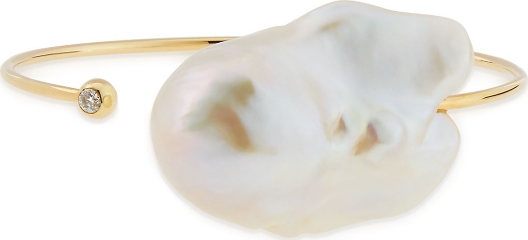 Mizuki 14k Yellow Gold & Pearl Cuff  Medium