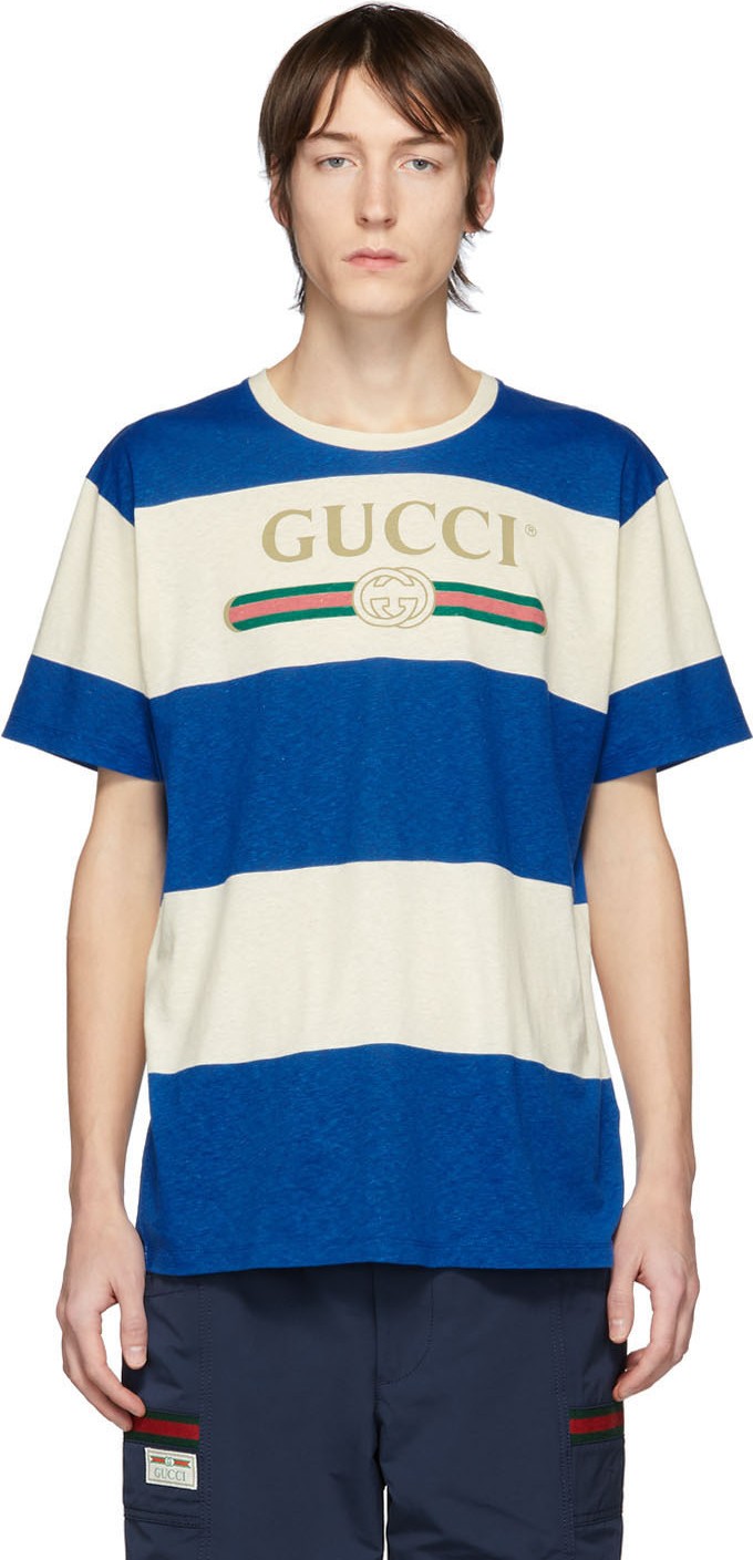 Gucci Off-White & Blue Vintage Logo T-Shirt