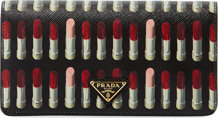 Prada Lipstick-Print Saffiano Crossbody Wallet/Tech Case Bag