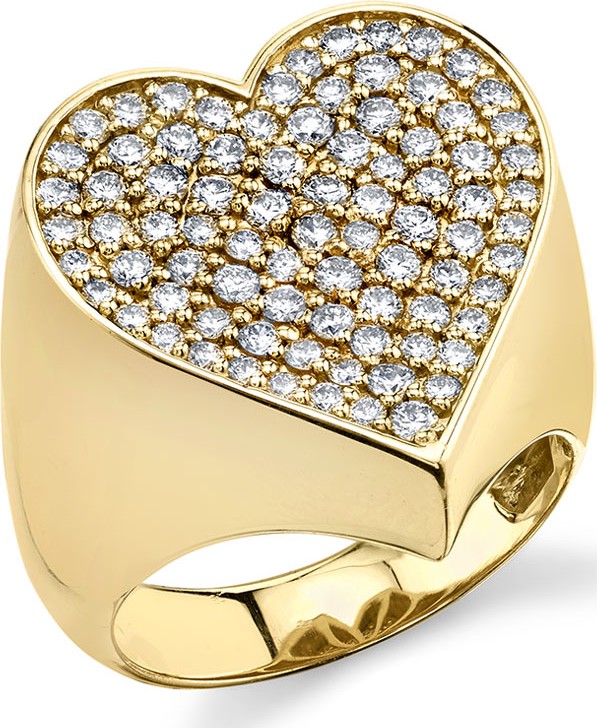 Sydney Evan 14k Large Diamond Pave Heart Signet Ring, Size 6.5