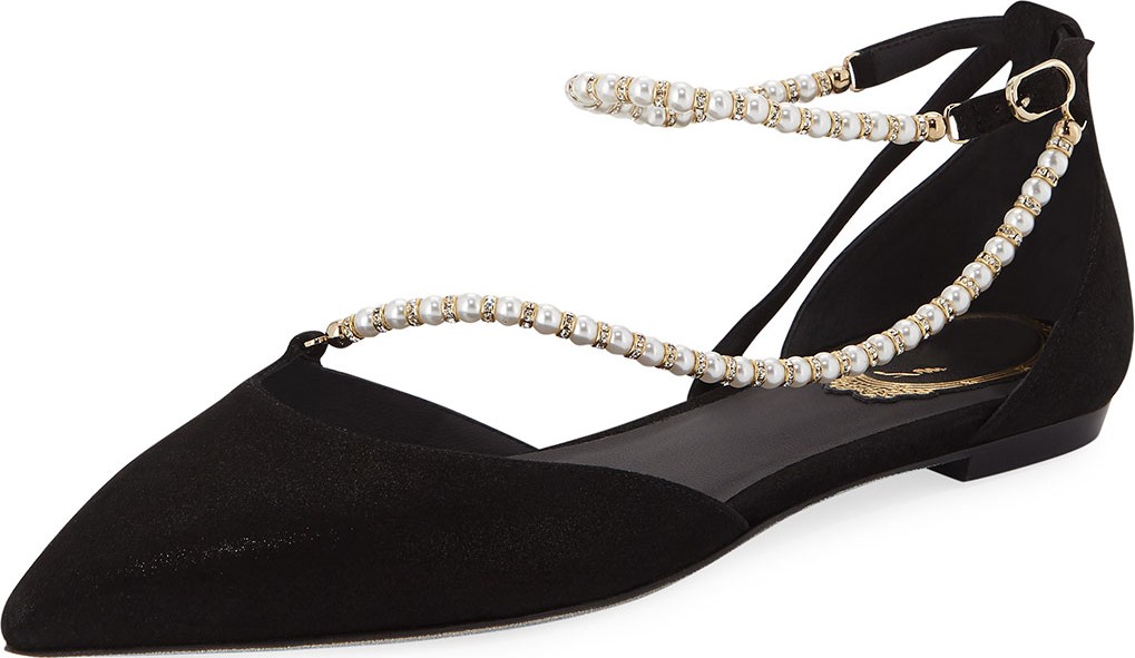 Rene Caovilla Asymmetric Pearly Ballet Flats