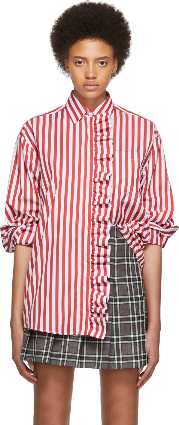 MSGM SSENSE Exclusive Red & White Stripe Shirt Dress