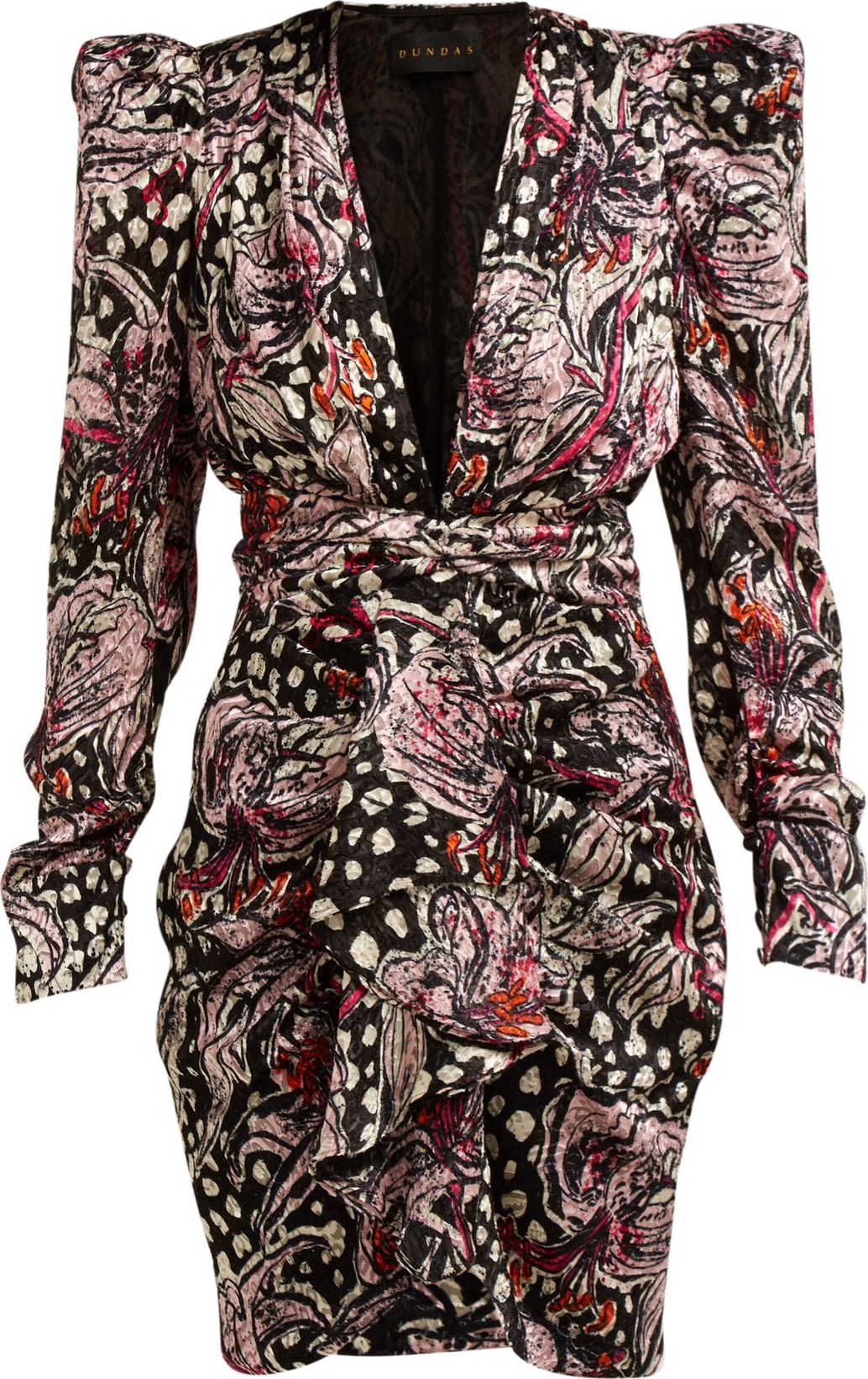 Dundas Lily-print velvet devoré mini dress