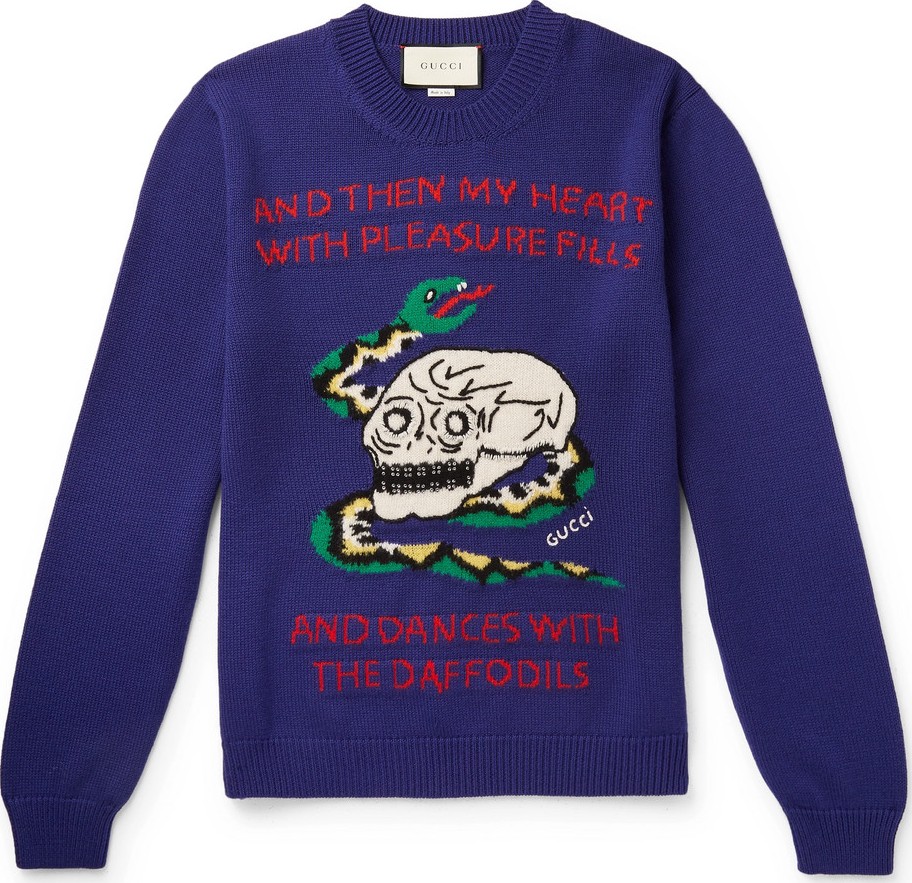 Gucci Embellished Intarsia Wool and Cotton-Blend Sweater