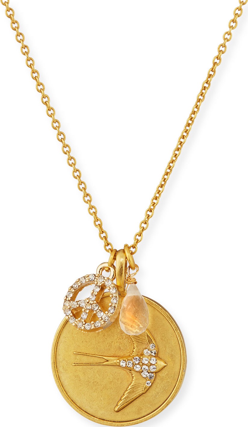 Sequin Bird Charm Talisman Pendant Necklace