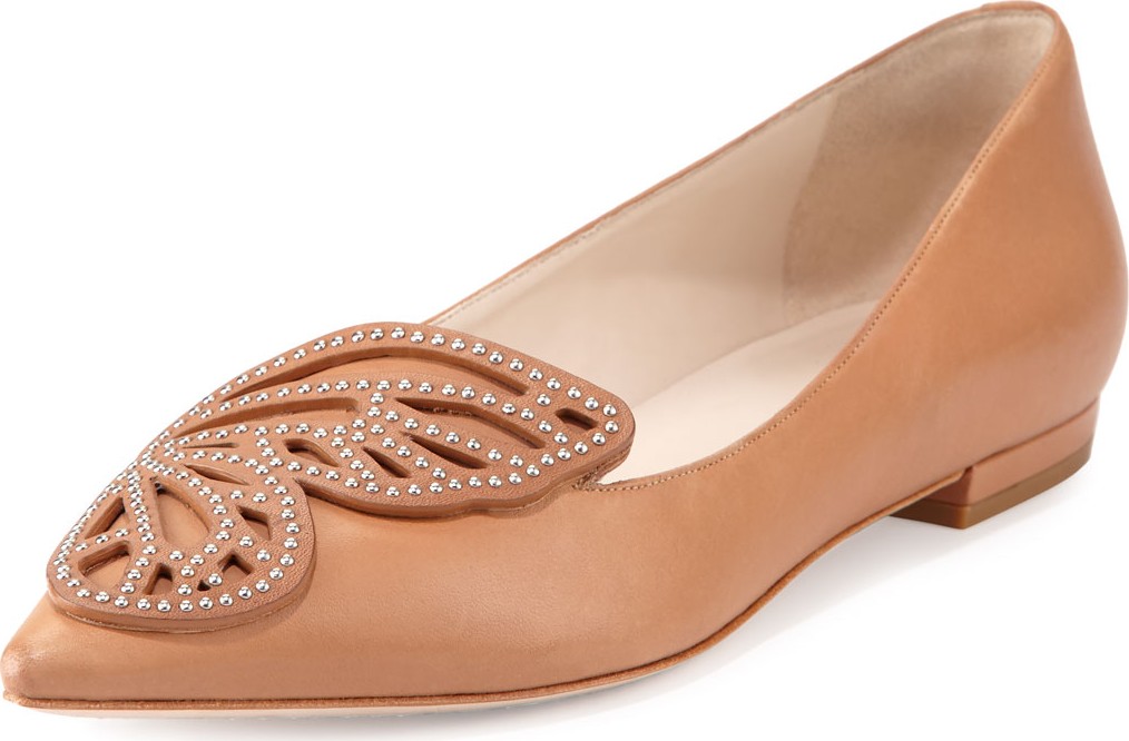 Sophia Webster Bibi Butterfly Studded Flat, Tan