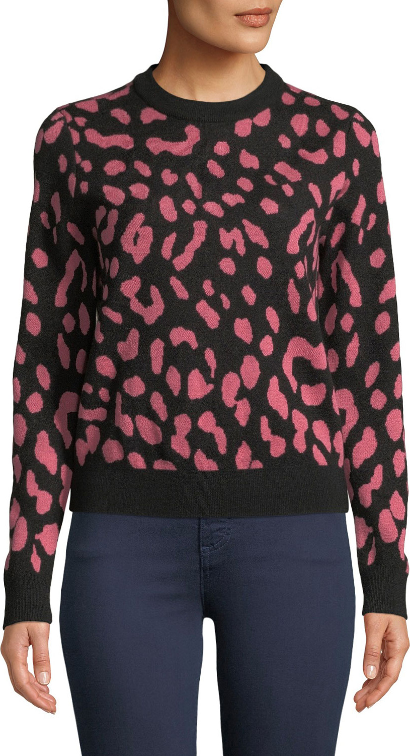 Alice + Olivia Chia Leopard Jacquard Crewneck Pullover