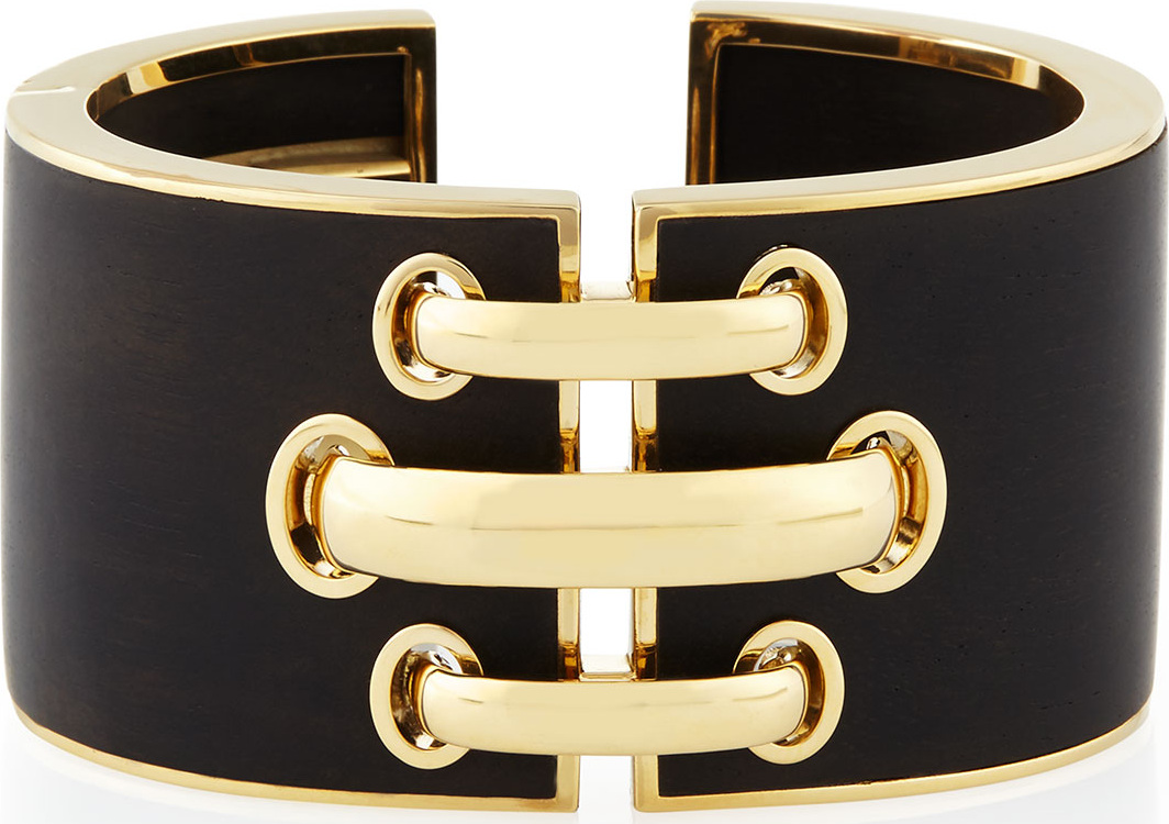 David Webb 18k Gold Ebony Shoelace Cuff Bracelet