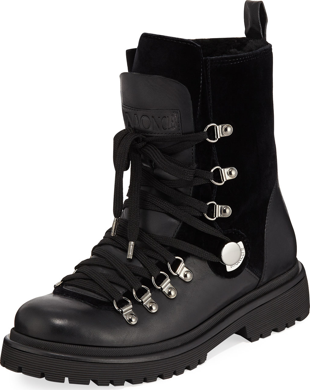 Moncler Berenice Leather and Velvet Hiker Boots Moncler Berenice Leather and Velvet Hiker Boots