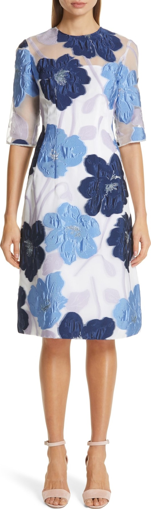 Lela Rose Oversize Floral Fil Coupé A-Line Dress