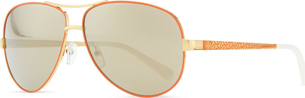 Tory Burch Metal Aviator Sunglasses with Logo Arms
