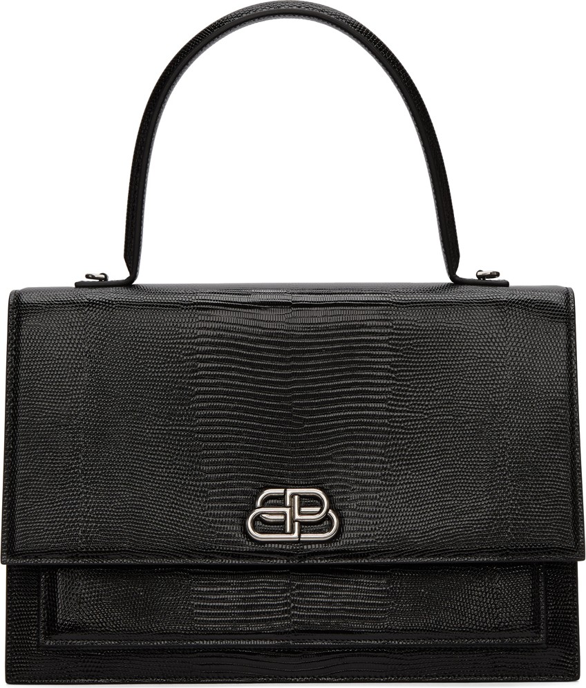 Balenciaga Black Large Lizard Sharp Bag