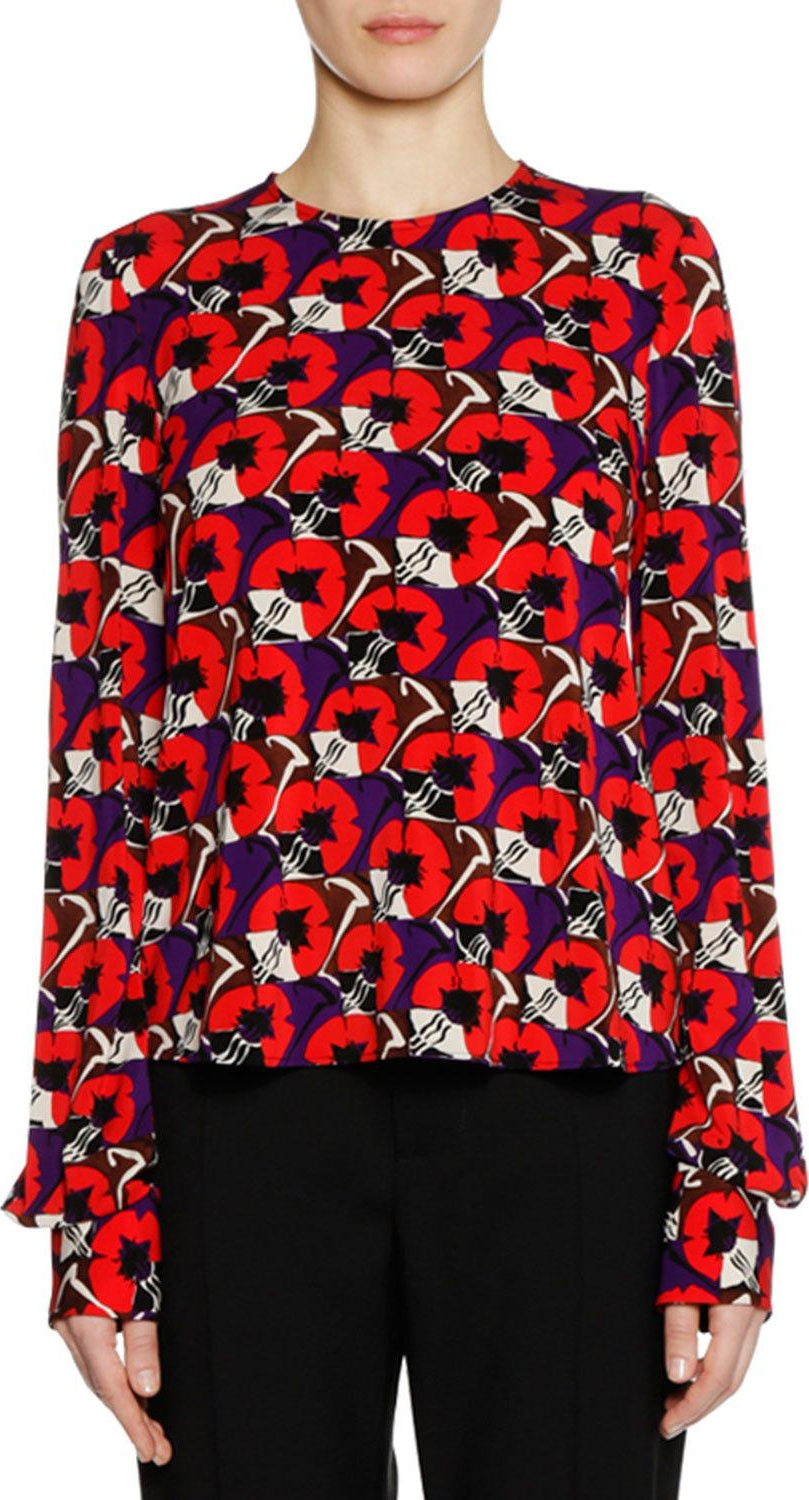 Marni Long-Sleeve Crewneck Printed Knit Top