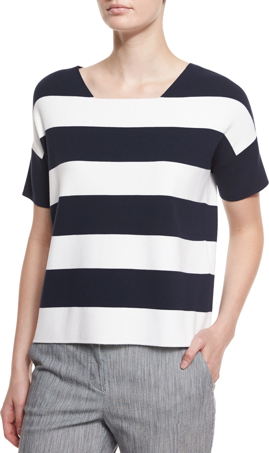 Armani Collezioni Short-Sleeve Wide-Stripe Tee, Astral Multi
