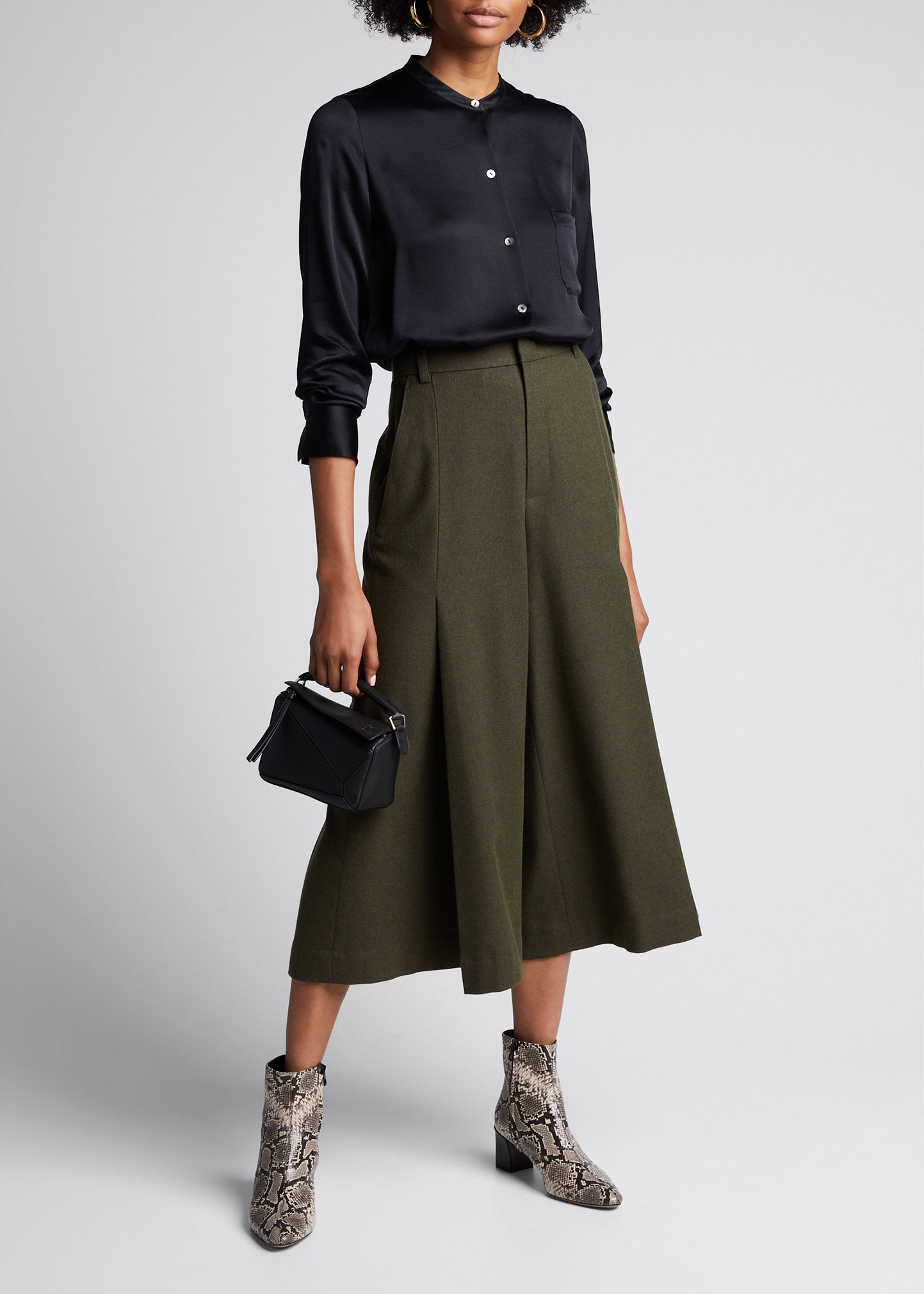 Vince Slim Fitted Band Collar Button-Down Silk Shirt