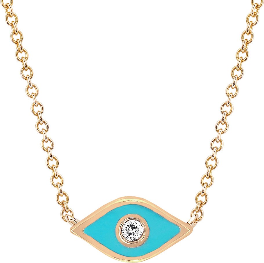 EF Collection 14k Rose Gold Diamond & Enamel Evil Eye Necklace  Turquoise