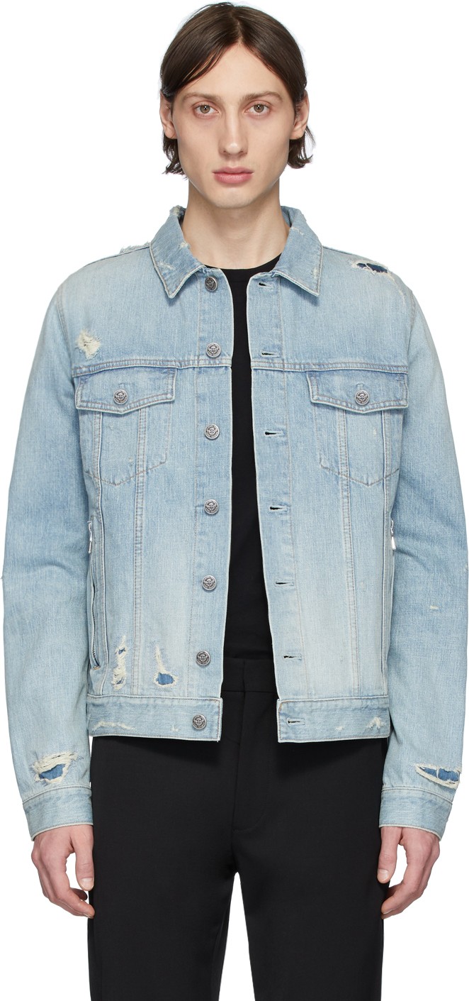 Balmain Blue Denim Embossed Logo Jacket